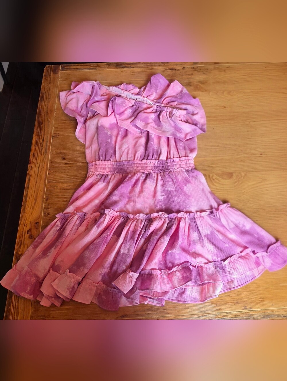 BuddyLove Pink One Shoulder Ruffle Mini Dress Tie Dye Medium